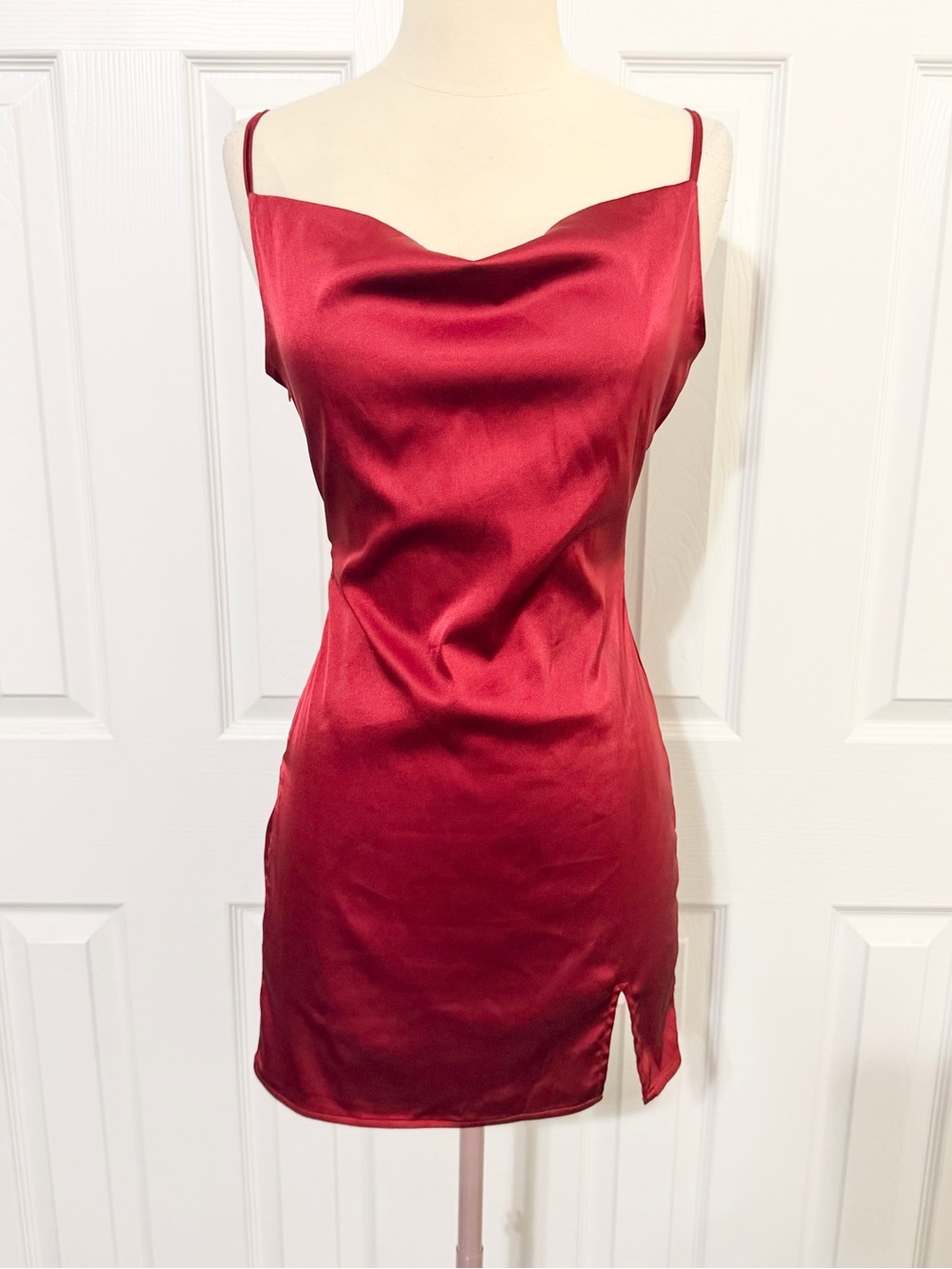 SHEIN Burgundy Satin Cowl Mini Dress
